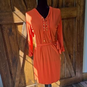 Michael Kors Orange Lace-Up Dress Small With Gold Accents